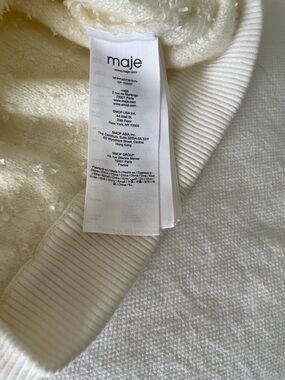 Maje Cream Textured Knit Sweater with Logo Tag